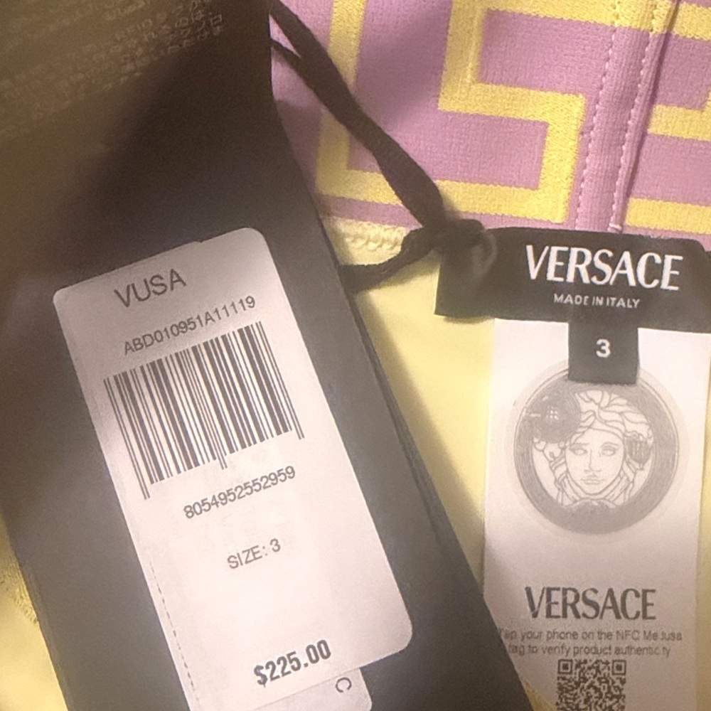 Versace 💛 Pale Yellow Medusa and Greca Print High Waist Bikini Bottom - Picture 6 of 11